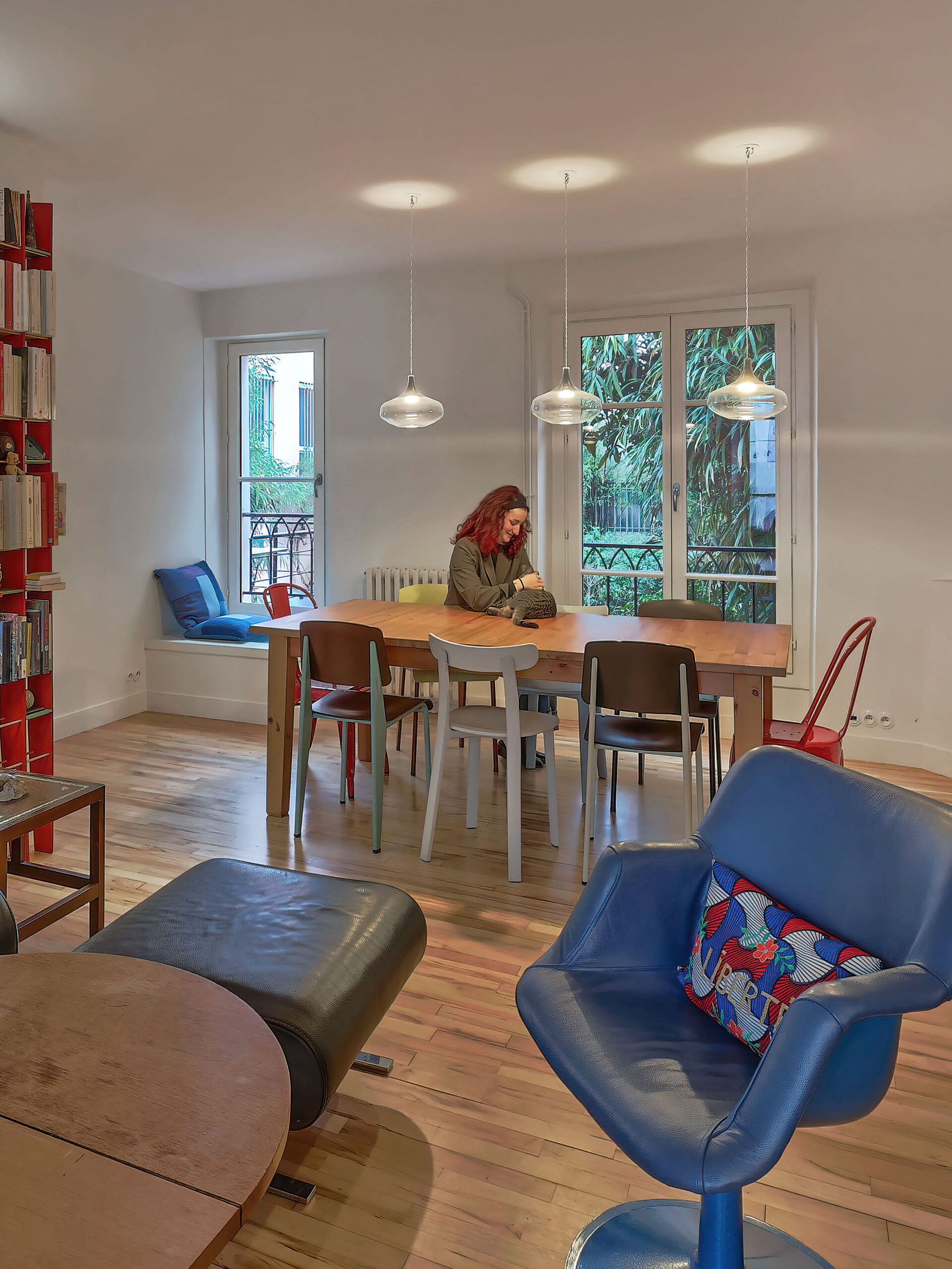 The dining room seen from the living room. Interior designer Flora Auvray